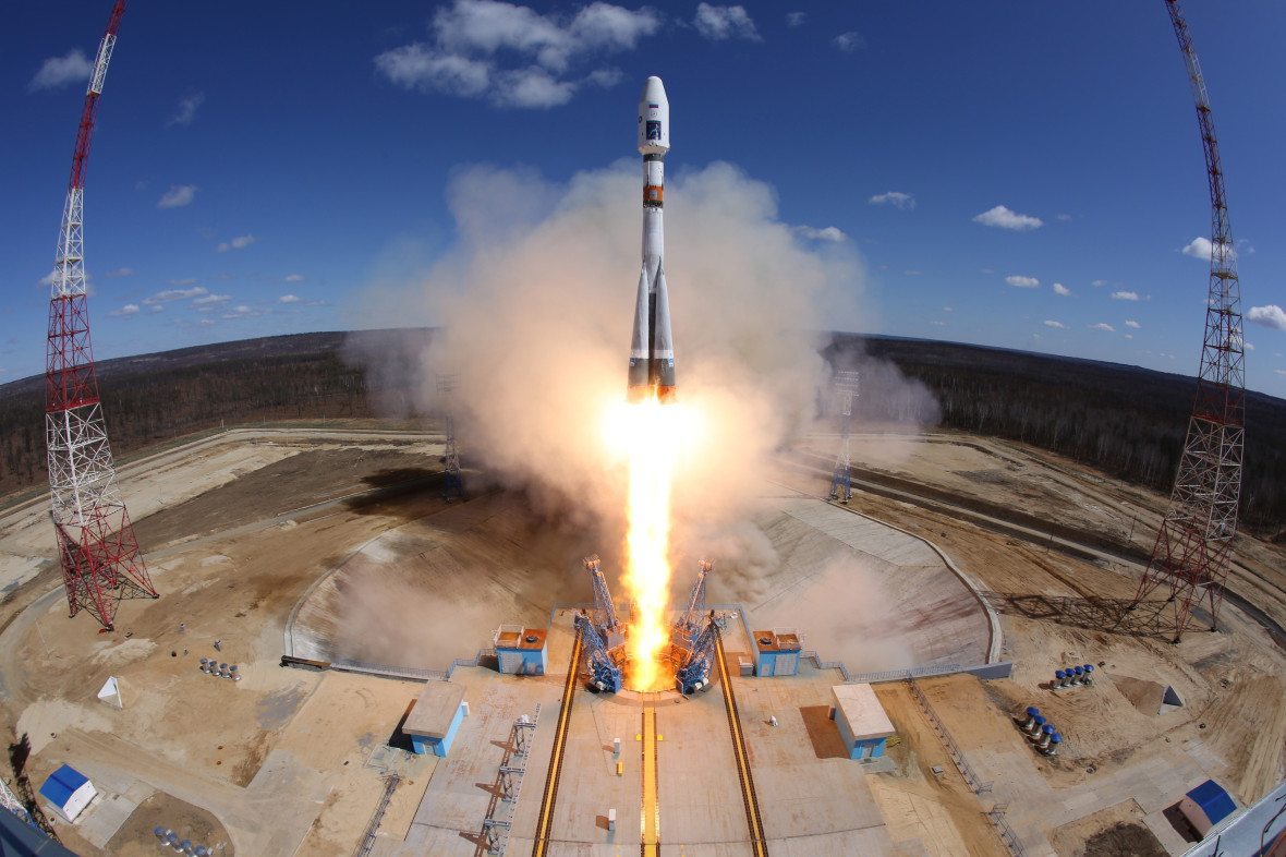 Ракета-носитель «Союз-2.1а» во время запуска со стартового комплекса космодрома Восточный
