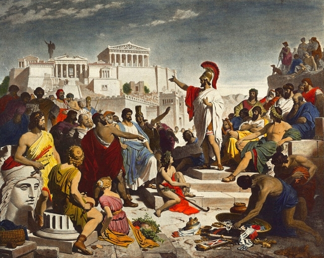 Перикл, один из отцов-основателей афинской демократии, во время речи (картина Лео фон Кленце, 1846)