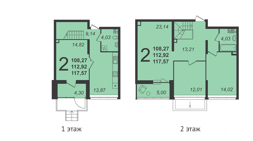 Два варианта двухэтажных квартир в Екатеринбурге