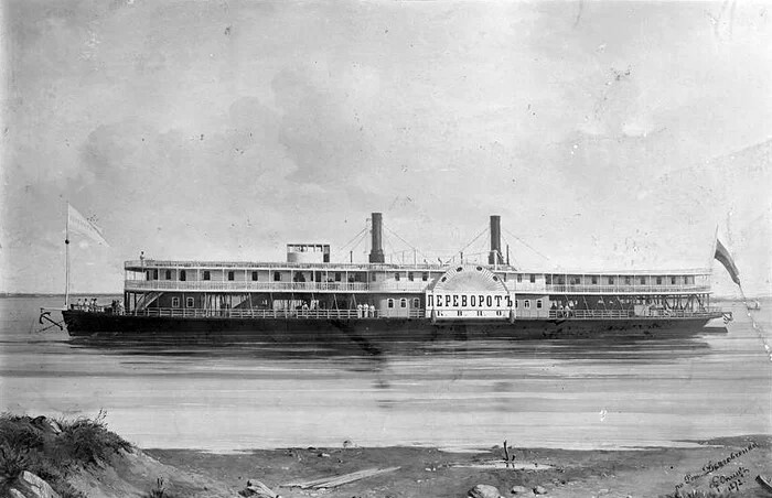 Пароход «Переворот» – первый в России двухпалубный товаро-пассажирский пароход, построенный на Сормовском заводе в 1871 году