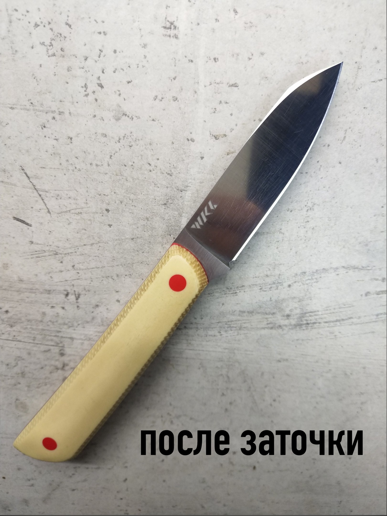 Пример сильной реставрации режущей кромке ножа российского производителя WKL