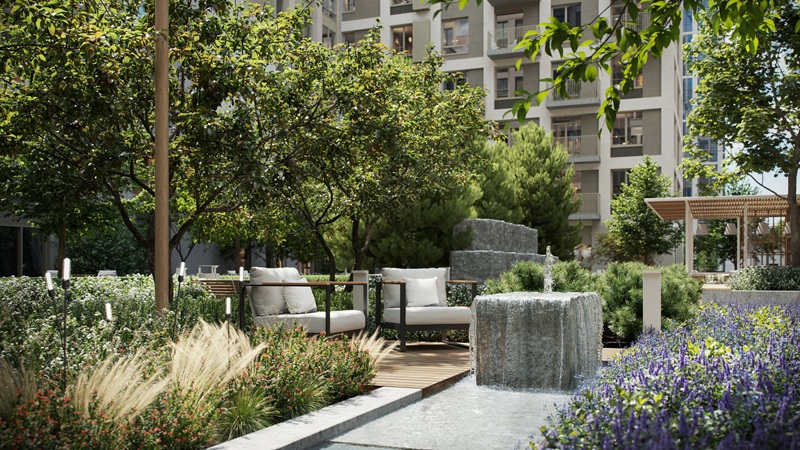 Во дворах расположена удобная уличная мебель