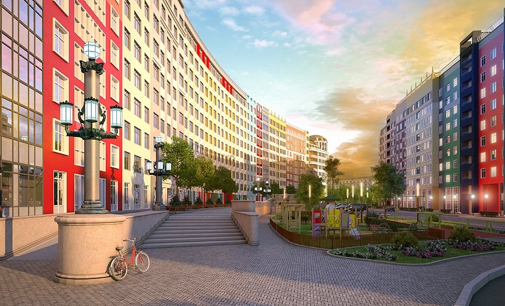 Раскрашенные в разные цвета навесные вентилируемые фасады напоминают архитектурные решения улиц Амстердама. Фото: lenspecsmu.ru