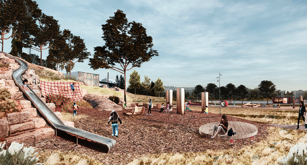 Песочница-карьер и лабиринт из бобин на современных детских площадках 