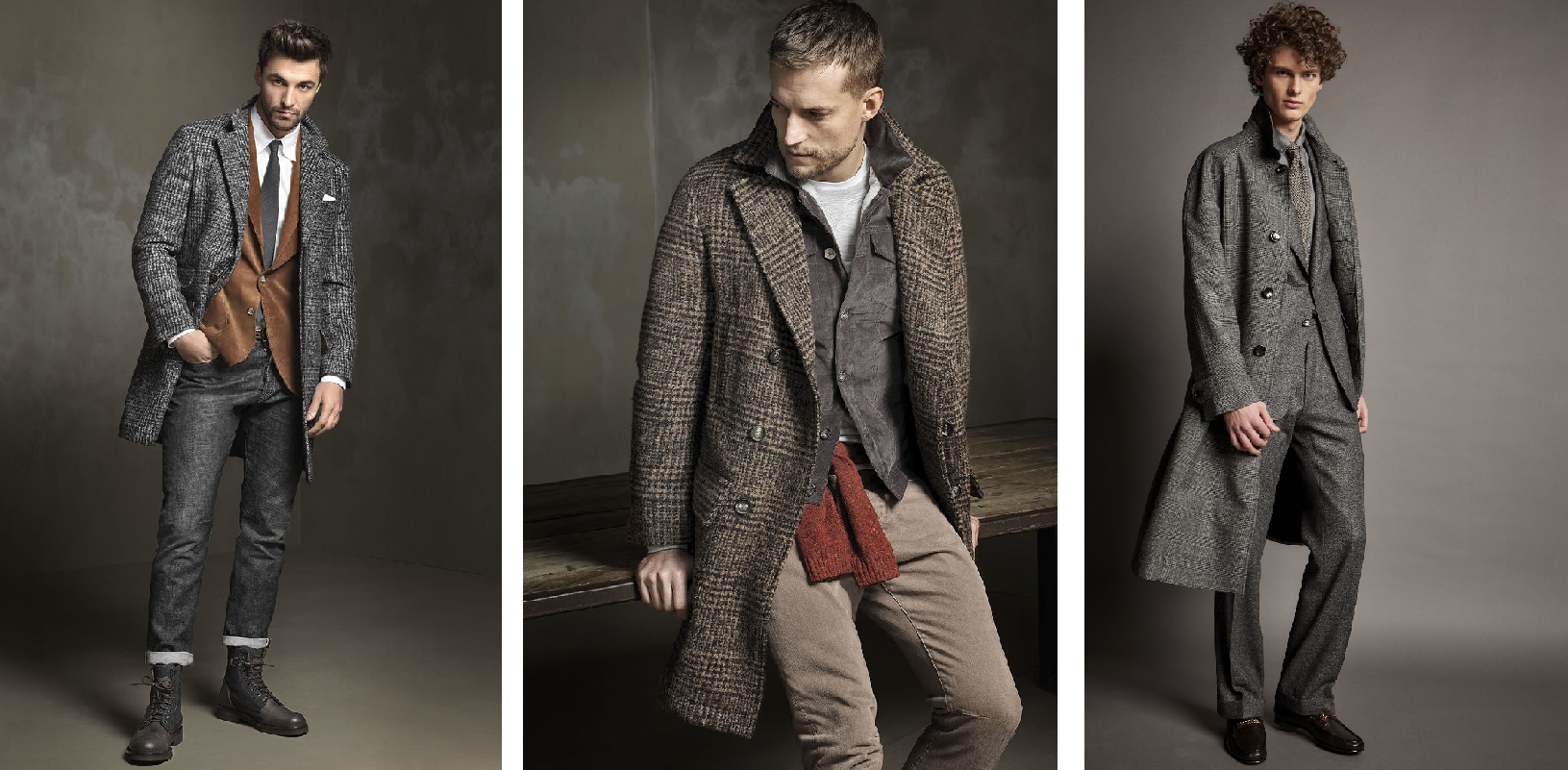 Клетка на пиджаках и пальто - популярнейший тренд сезона. Слева и в центре - Brunello Cucinelli, справа - TOM FORD