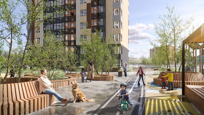 Концепция «двор-парк» позволяет жителям квартала больше времени проводить со своими близкими
