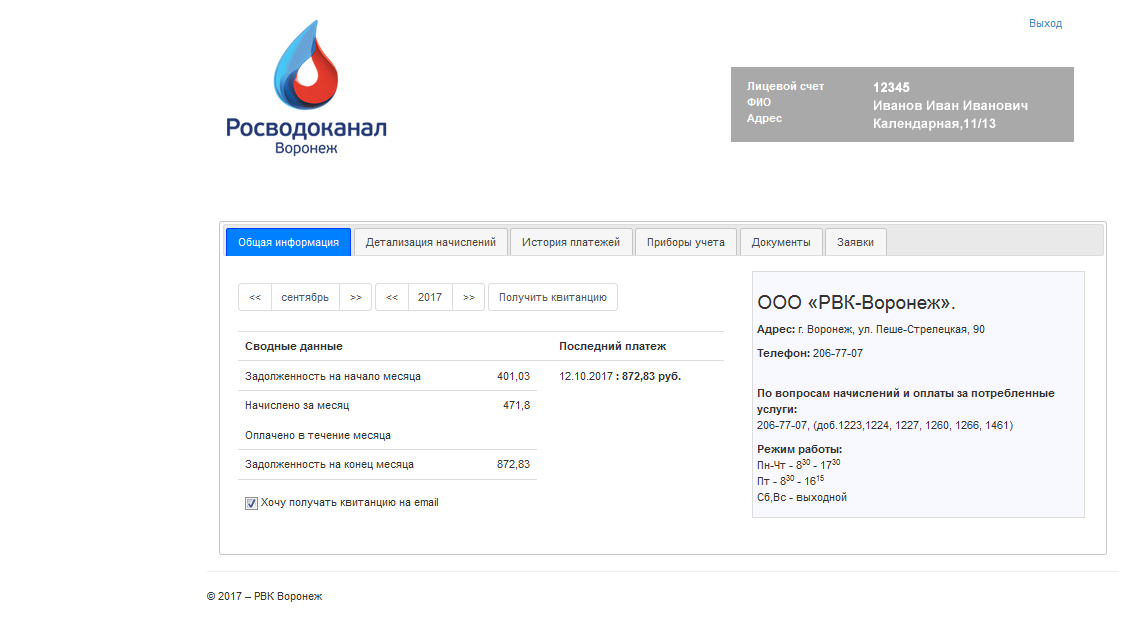 Сайт росводоканал воронеж