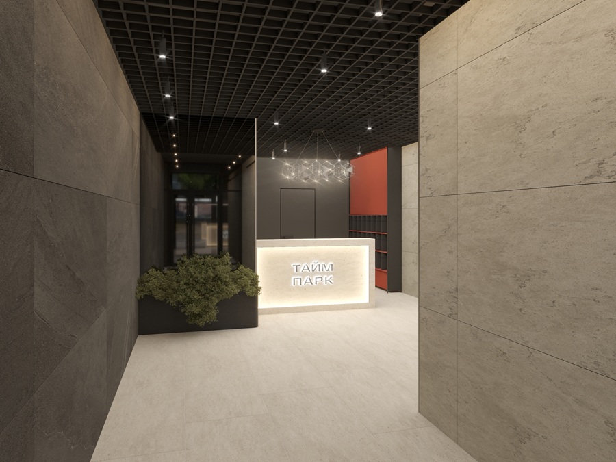 Современный урбанистический стиль «Тайм Парк» придают подъездные холлы, выполненные по авторскому дизайн-проекту