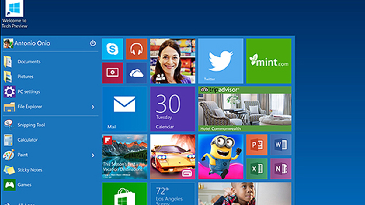 Стартовое меню Windows 10