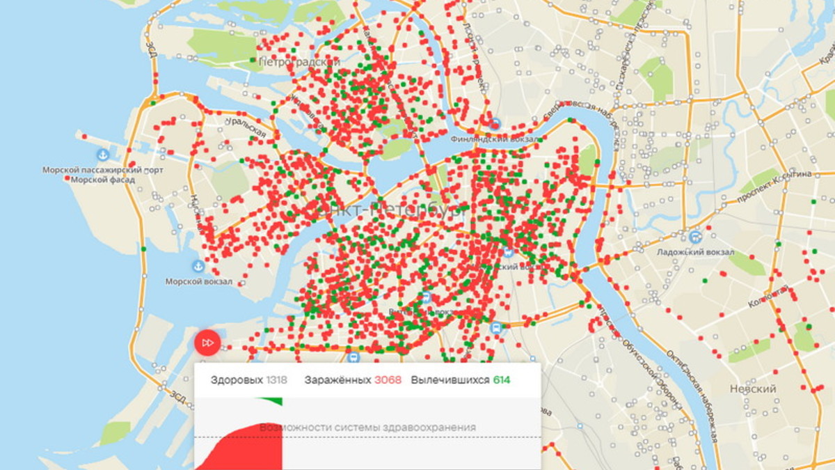 2ГИС» показал, как вирус может распространиться в Петербурге — РБК