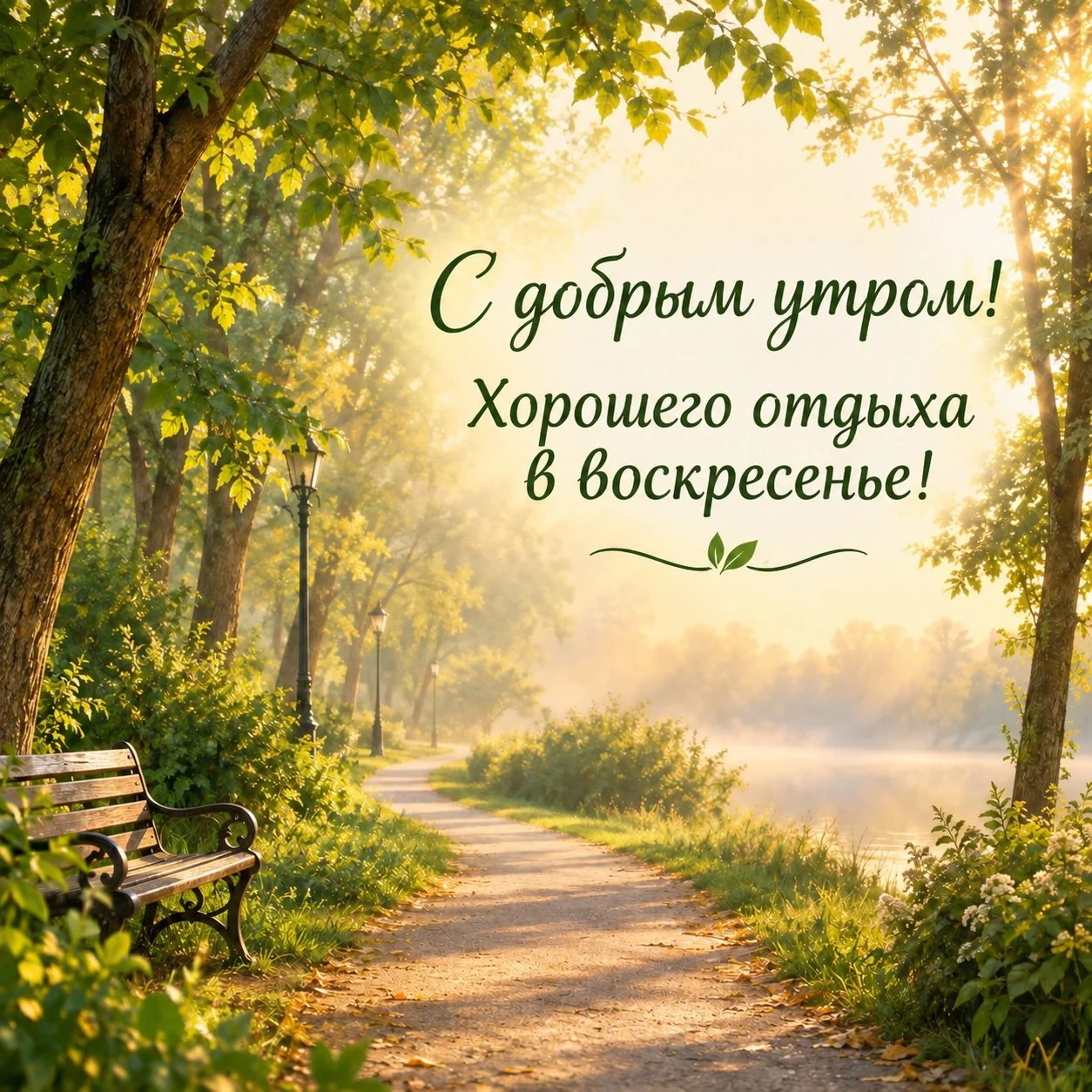 Красивая открытка с пожеланием доброго утра и хорошего отдыха в воскресенье