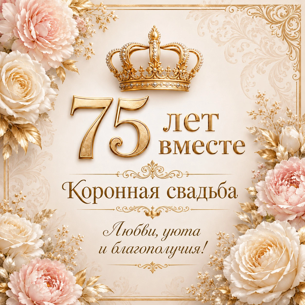 Светлая открытка с коронной свадьбой