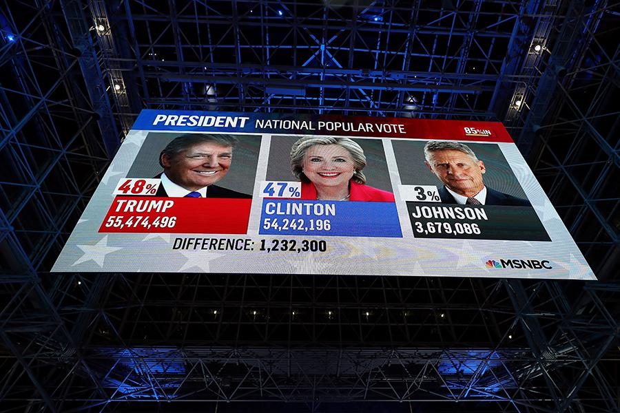Экран с результатами народного&nbsp;голосования в США, 2016 год