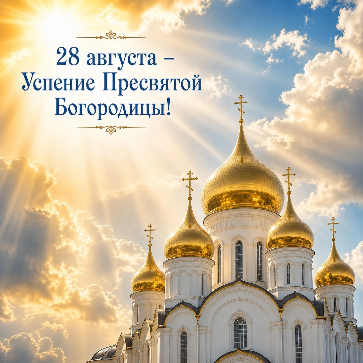 Открытка с Успением Пресвятой Богородицы 28 августа с храмом