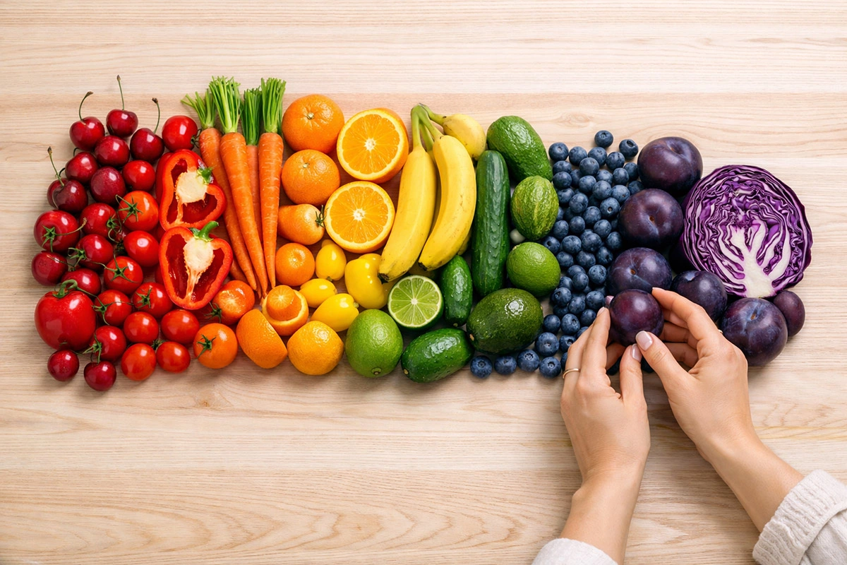 Нужно съедать в день как можно больше овощей и фруктов разных цветов