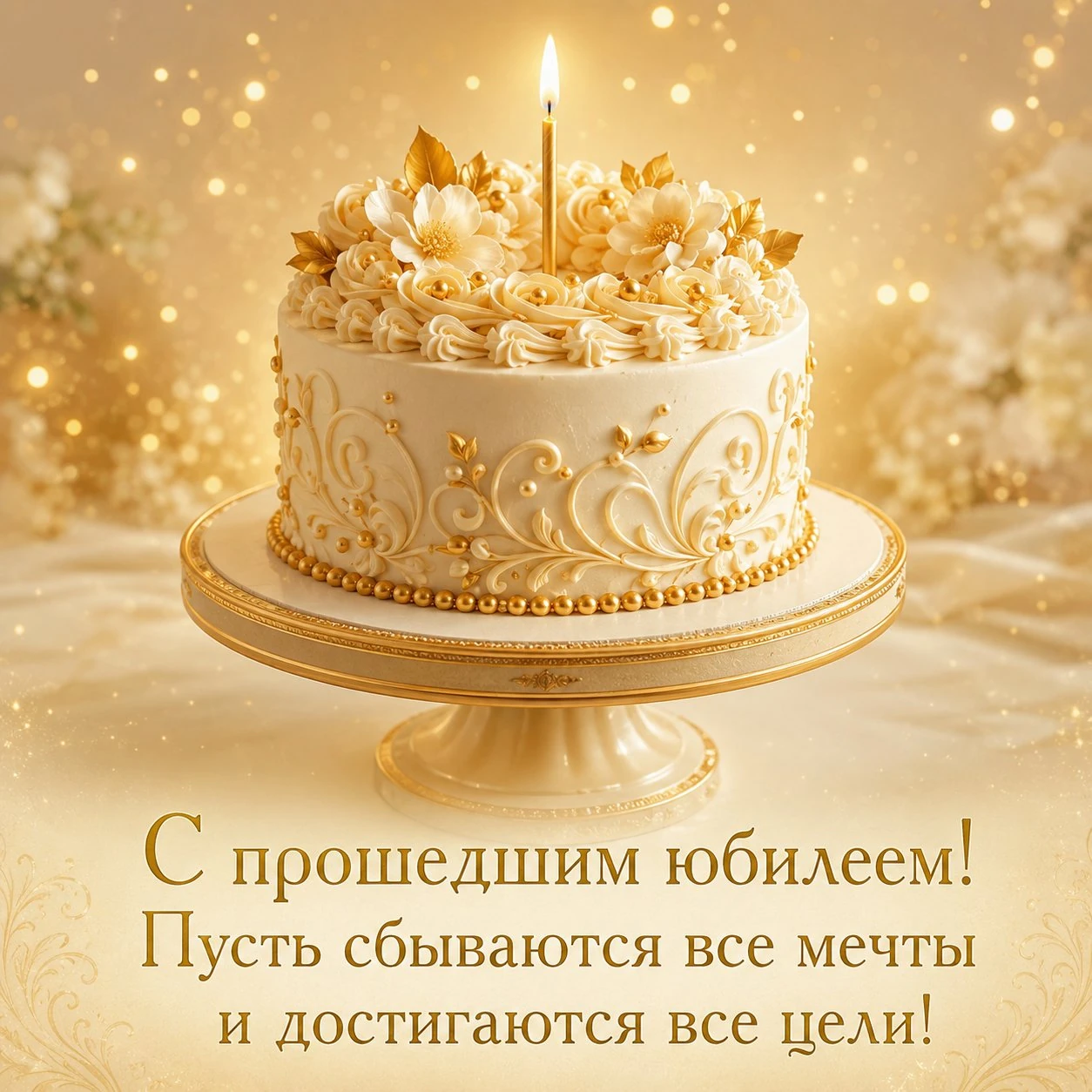 Красивая открытка с прошедшим юбилеем с тортом