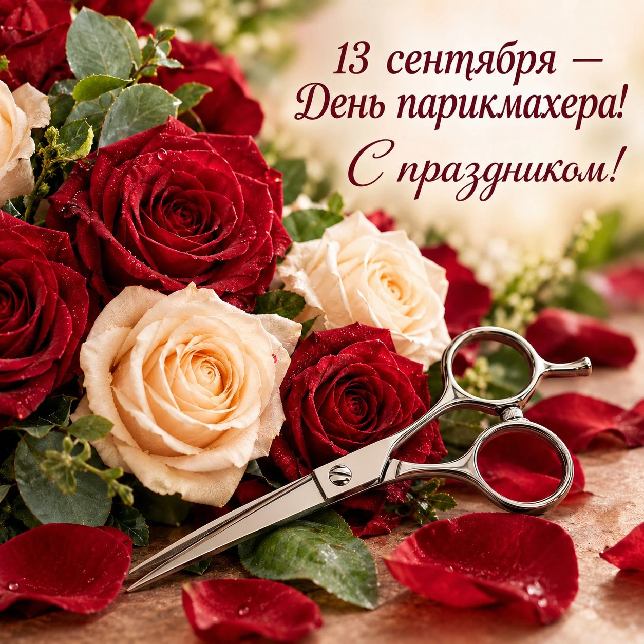 Красивая открытка с Днем парикмахера с розами