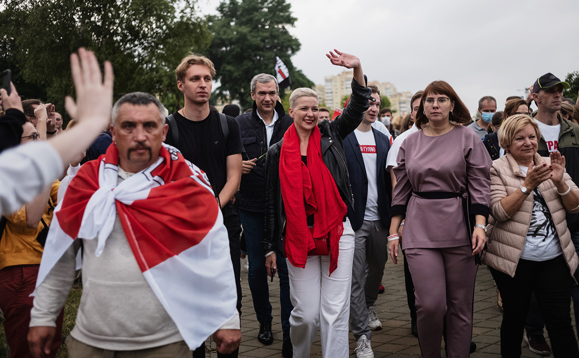 Павел Латушко и&nbsp;Мария Колесникова на&nbsp;шествии в поддержку белорусской оппозиции в Минске, 23 августа 2020г.