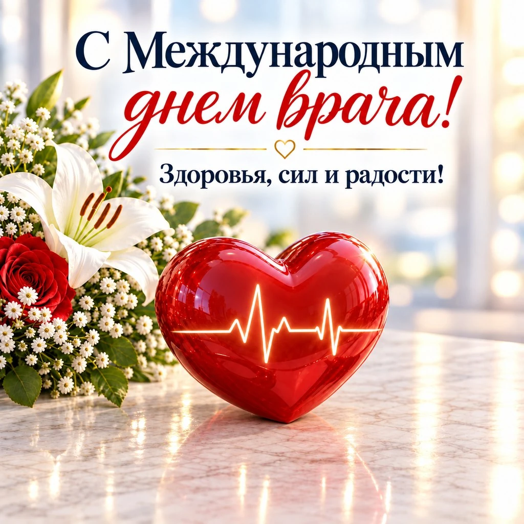 Красивая открытка к Международному дню врача с пожеланием здоровья, сил и радости