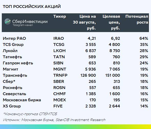 Топ российских акций SberCIB