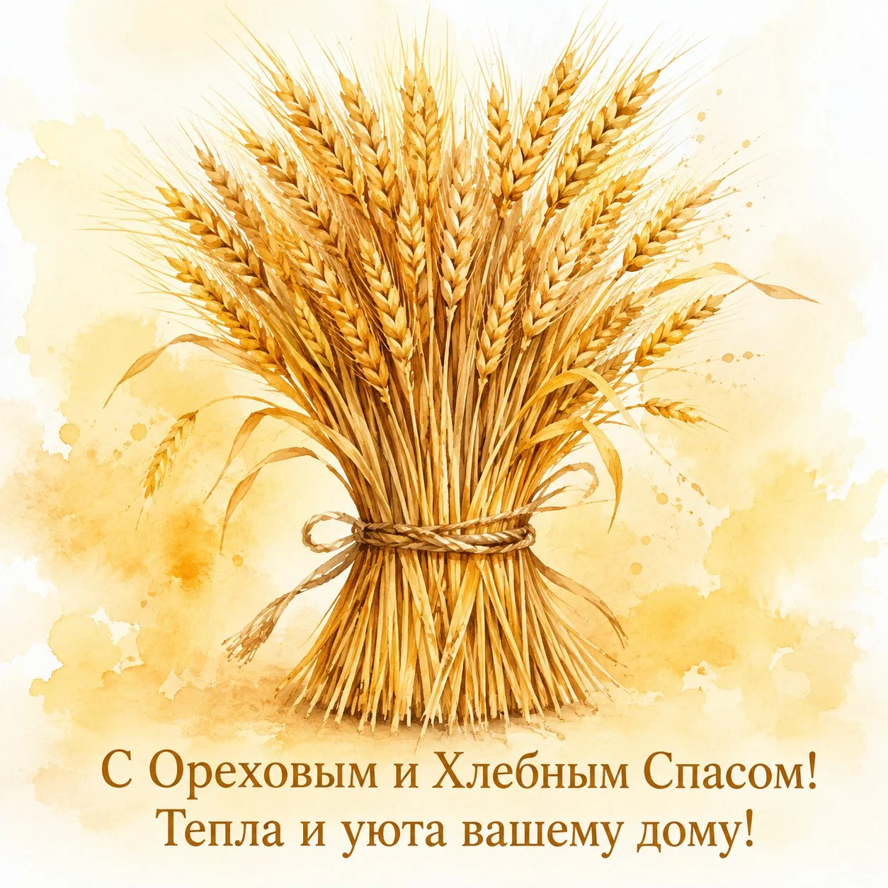 Акварельная открытка к Ореховому и Хлебному Спасу