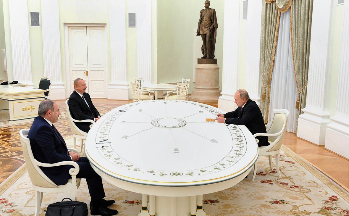 Никол&nbsp;Пашинян,&nbsp;Ильхам&nbsp;Алиев и&nbsp;Владимир Путин