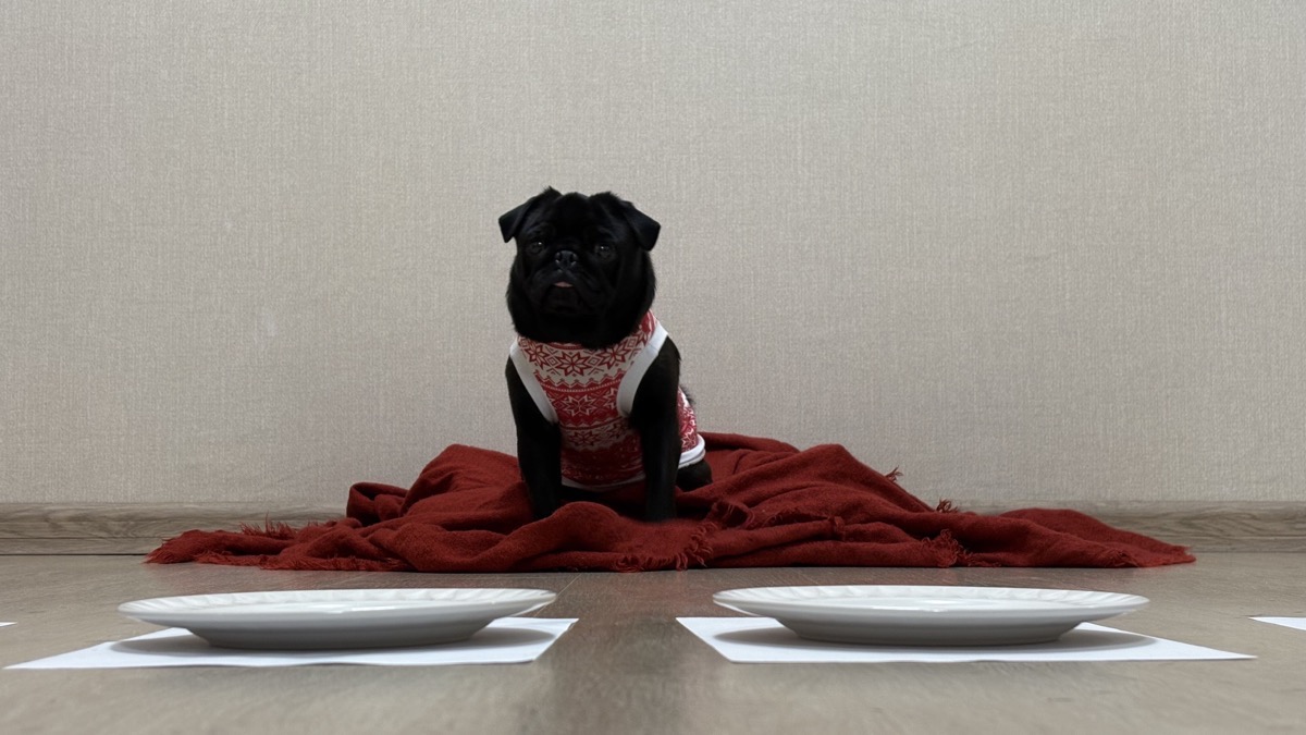 Классический черный мопс Гертруда, также известная как Гера или императрица