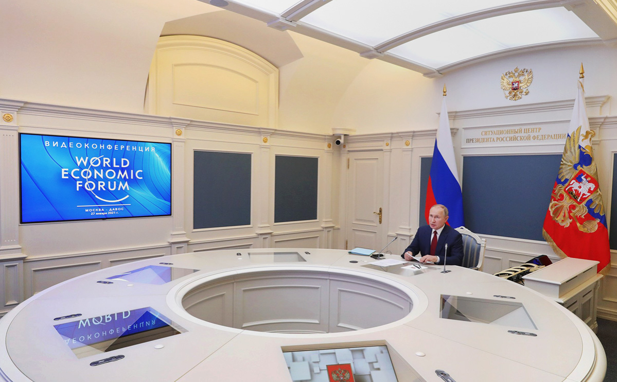 Владимир Путин во время сессии онлайн-форума &laquo;Давосская повестка дня 2021&raquo;, организованного Всемирным экономическим форумом