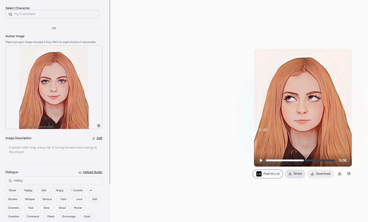 Создание анимированного аватара в Character.AI
