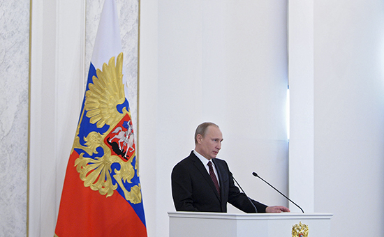 Президент России Владимир Путин во время оглашения ежегодного послания президента Российской Федерации Федеральному Собранию 12 декабря 2013г.