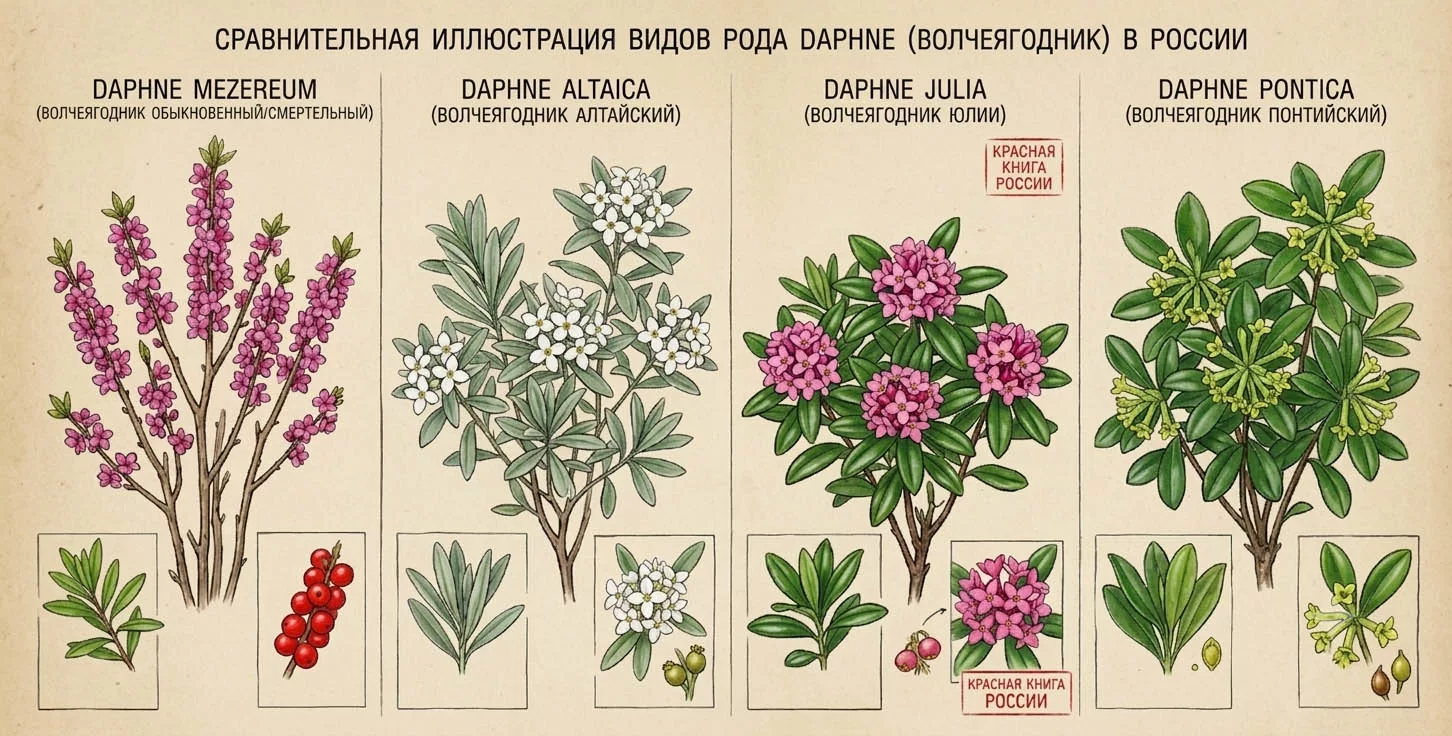 Все виды рода Daphne похожи внешне и ядовиты для человека