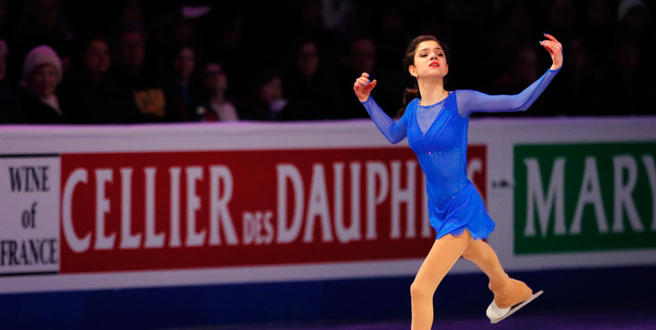 18-летняя Евгения Медведева на чемпионате мира 2016 года.