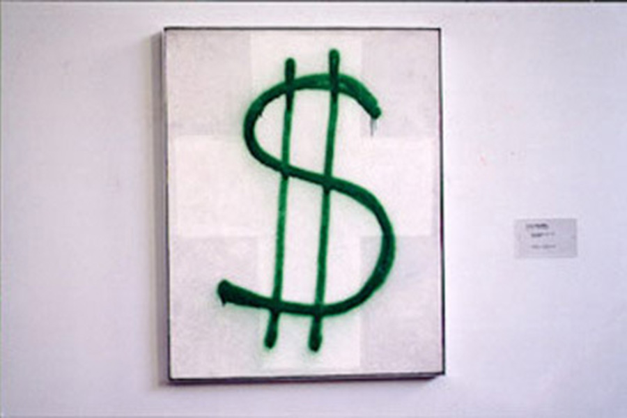 Картина, написанная в 1920-е годы, также известна как &laquo;Белый крест на сером фоне&raquo;. В 1997 году в Амстердамском музее Стеделийк полотно &laquo;дополнил&raquo; художник-акционист&nbsp;из России&nbsp;Александр Бренер, нарисовав на ней знак доллара из&nbsp;баллончика с зеленой краской. За эту акцию он получил пять месяцев в голландской тюрьме и пять месяцев условно. Картину удалось отреставрировать