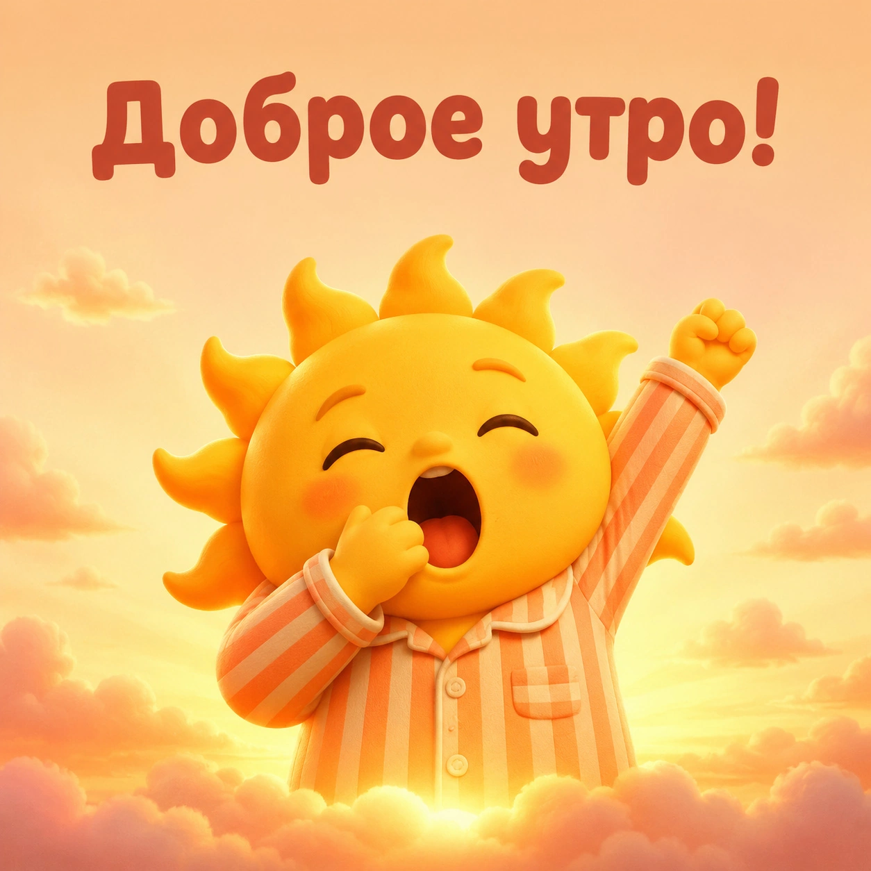 Прикольная открытка с добрым утром с зевающим солнцем