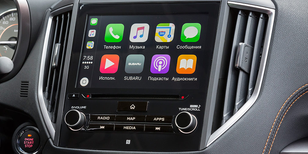 Медиасистема поддерживает Subaru Starlink, Apple CarPlay и Android Auto. Распознавание голосовых команд улучшено.