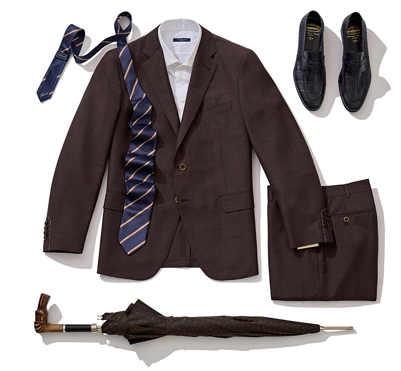 Костюм Atelier Portofino, рубашка Marol, галстук Italo Ferretti, обувь Barrett, зонт Pasotti