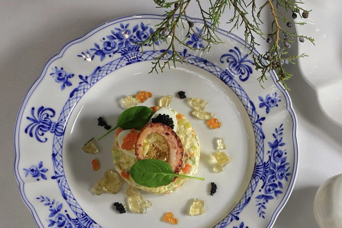 Оливье с осьминогом