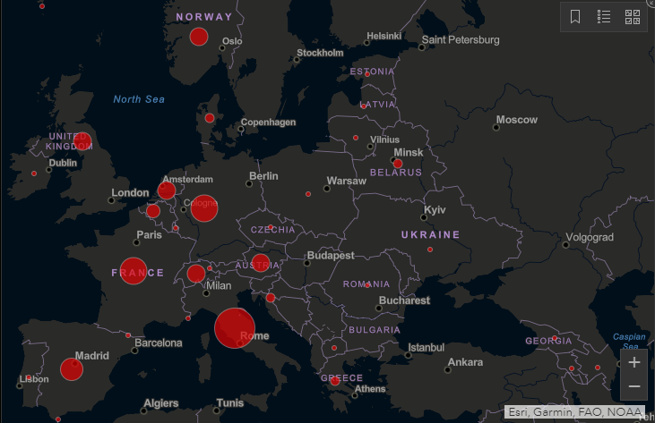 Фото: Скриншот онлайн-карты распространения коронавируса