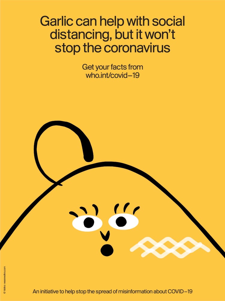 &laquo;Чеснок поможет с социальной дистанцией, но не остановит коронавирус. Ищите достоверные факты о COVID-19 на who.int/covid-19&raquo;