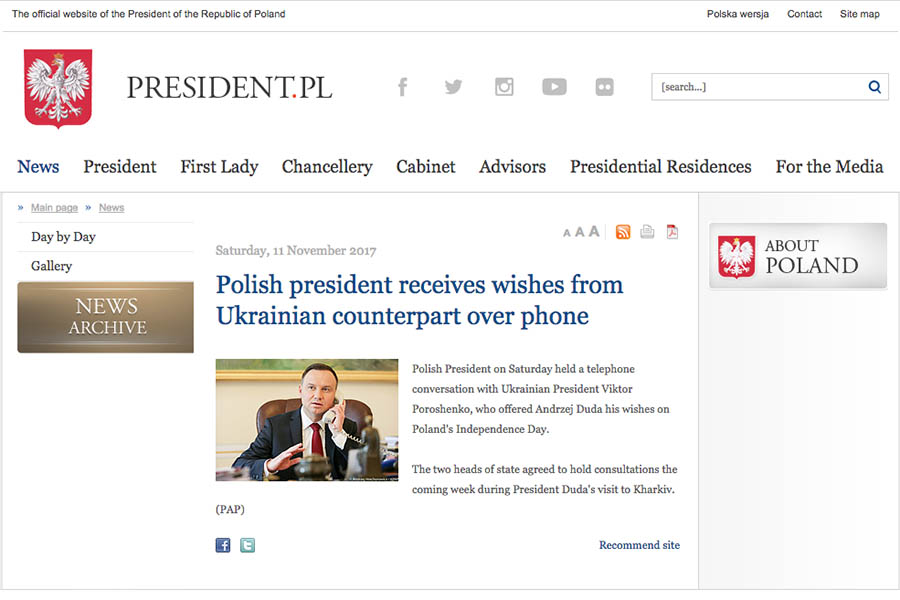 Фото: Скриншот с сайта президента Польши