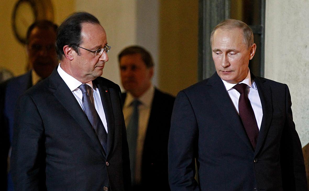 Франсуа Олланд (слева) и Владимир Путин,&nbsp;5 июня 2014 года