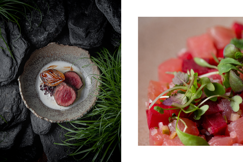 Винегрет из тунца в Relict;&nbsp;жеребятина с томленым луком и соусом из кумыса в Manul