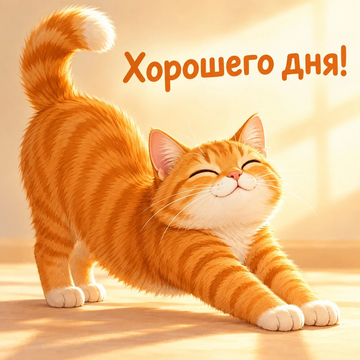 Прикольная открытка с котом и пожеланием хорошего дня