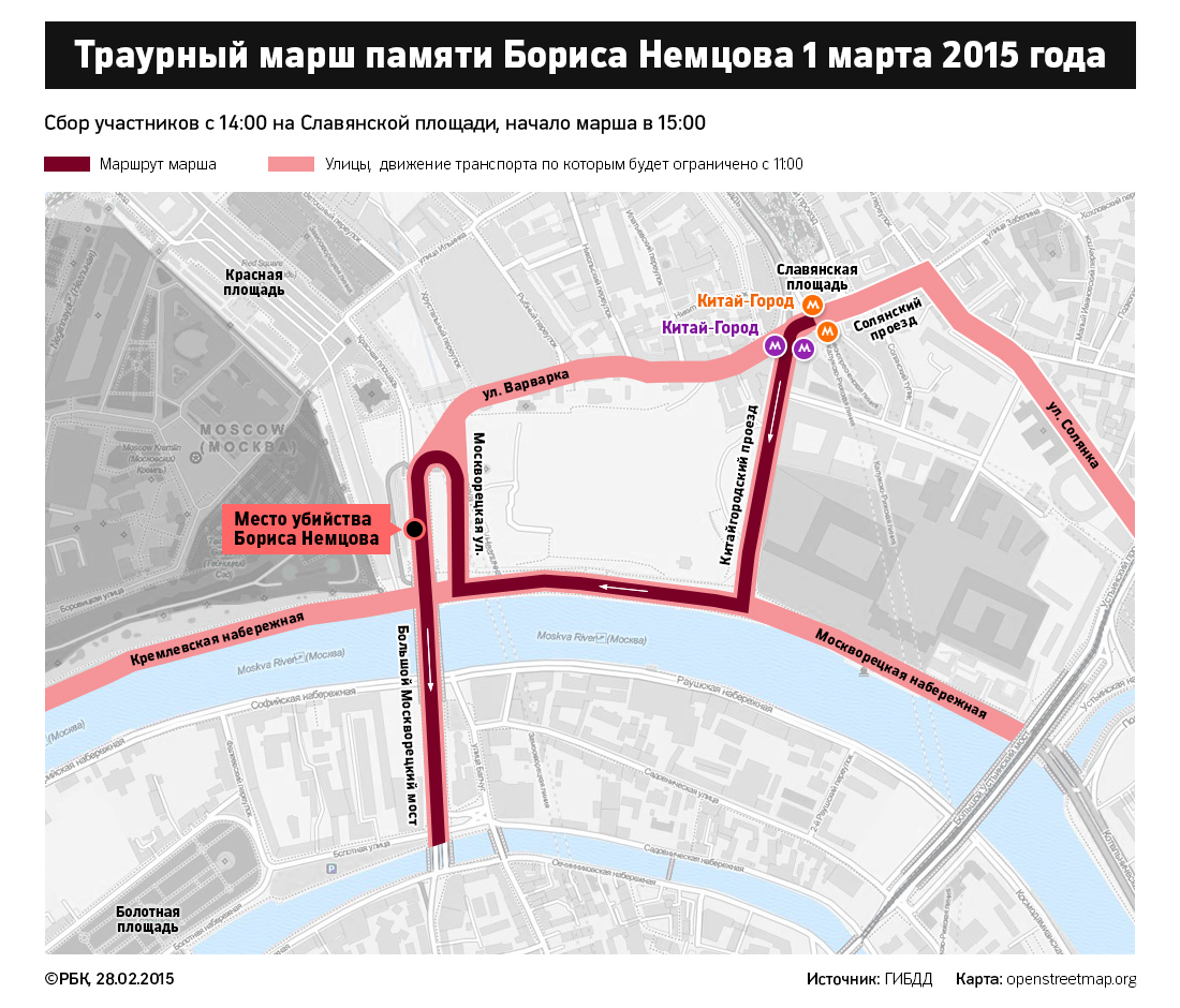Власти согласовали траурный марш памяти Немцова в центре Москвы