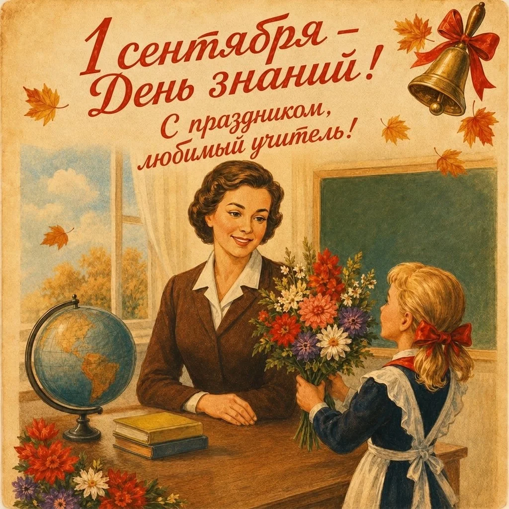 Советская открытка с надписью «1 Сентября — День знаний!»