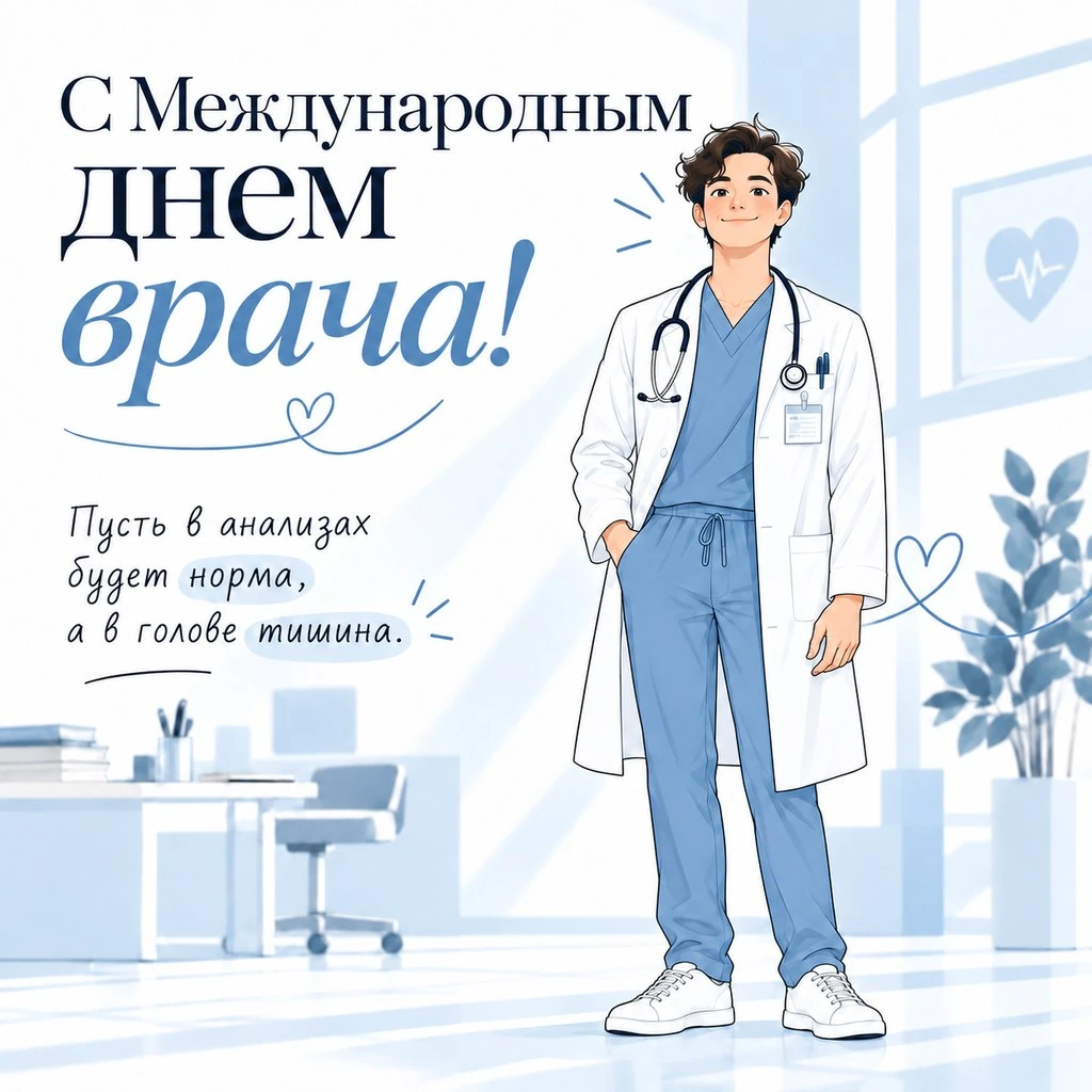 Забавная открытка к Международному дню врача мужчине