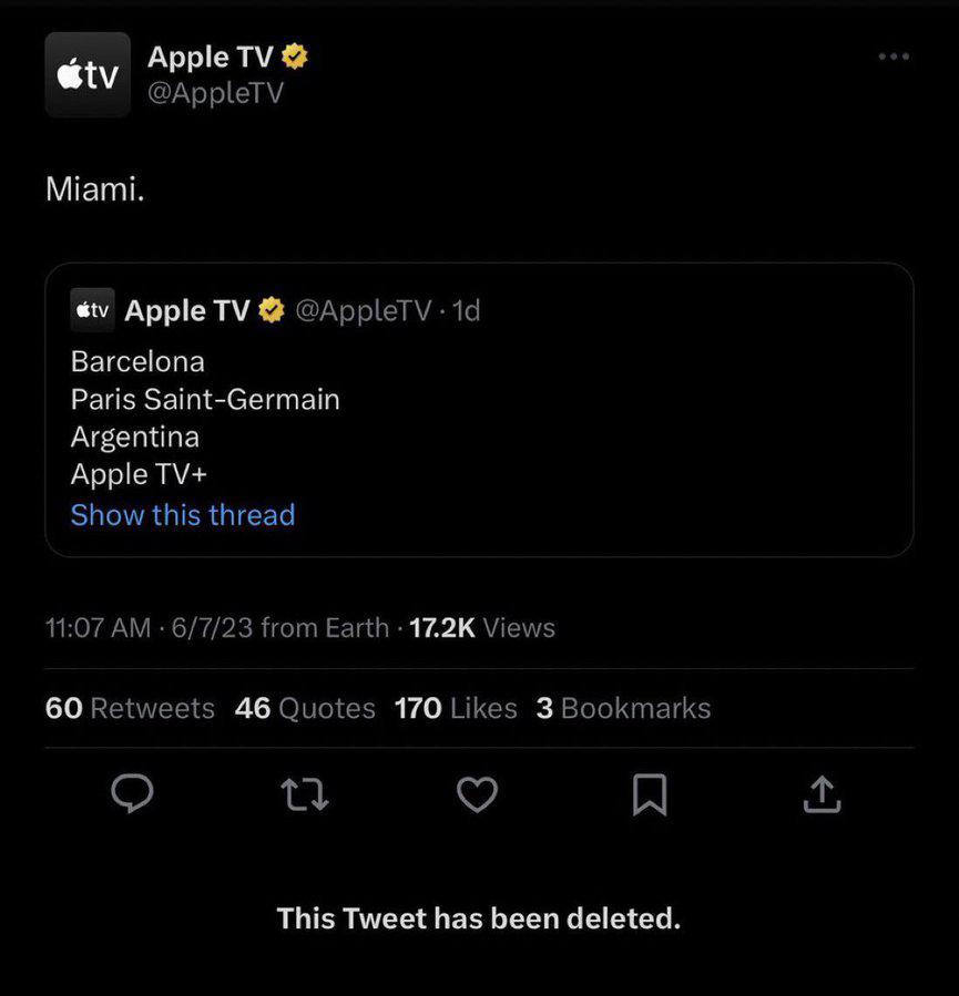 Apple TV намекнул на переход Месси в «Интер Майами»