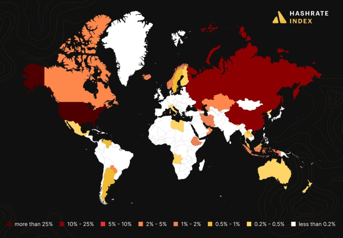 Доли стран на рынке майнинга. Источник: Hashrate Index