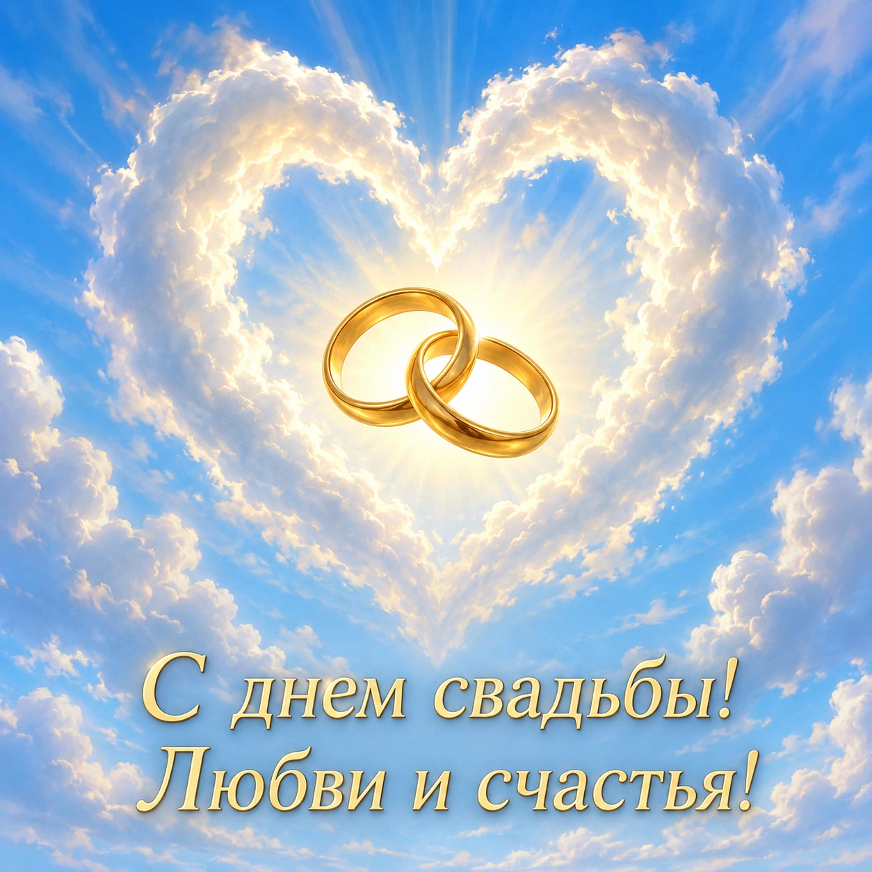 Открытка с днем свадьбы и надписью «С днем свадьбы! Любви и счастья!»