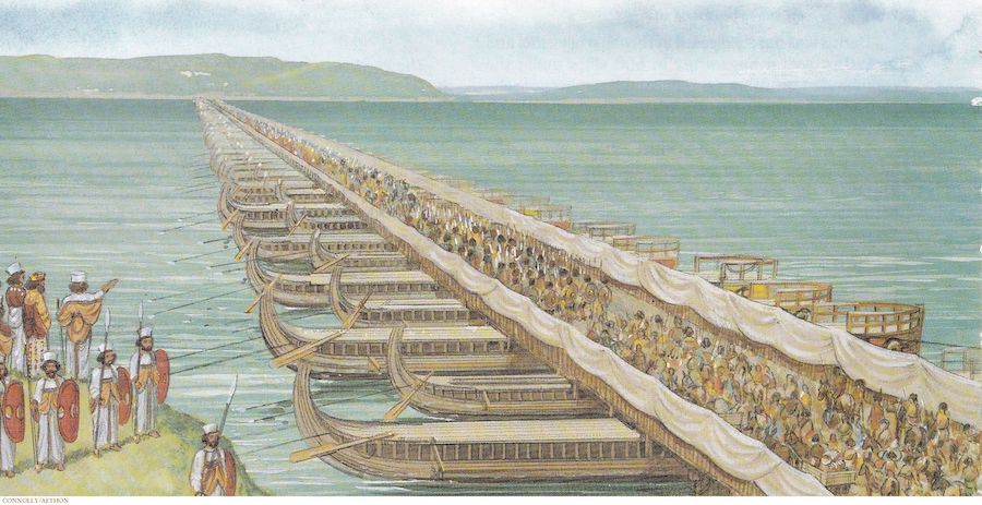Армия Ксеркса пересекает Геллеспонт для вторжения в Грецию, 480&nbsp;г. до н.э.